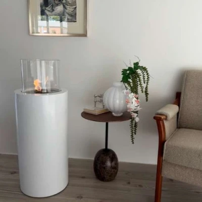 ScandiFlames Dualis camino a bioetanolo bianco e vetro di sicurezza cilindrico