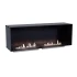 Foco One 1500 media wall caminetto a bioetanolo da incasso con cornice nera e vetro di sicurezza.