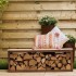 Panca di stoccaggio in legno in acciaio corten per il focolare